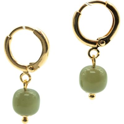 seree seree Berry Small Hoop With Green Jade Bead Earrings