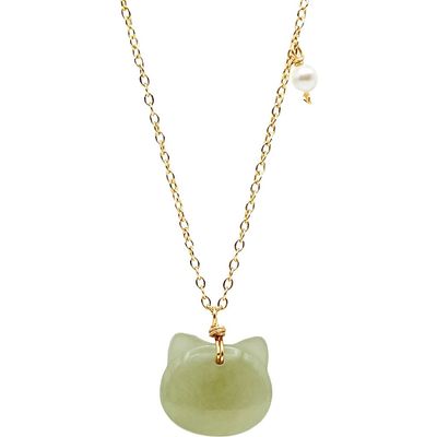 seree seree Choupette Cat Green Jade Pendant Necklace