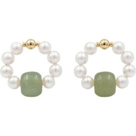 seree seree Isa Beaded Pearl Jade Hoop Earrings