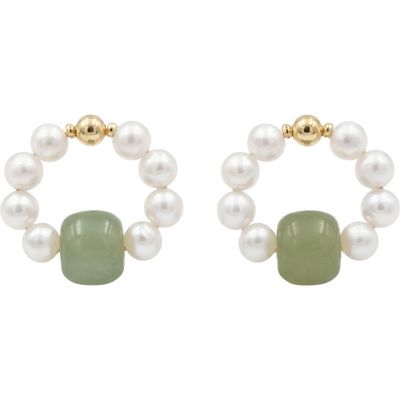 seree seree Isa Beaded Pearl Jade Hoop Earrings