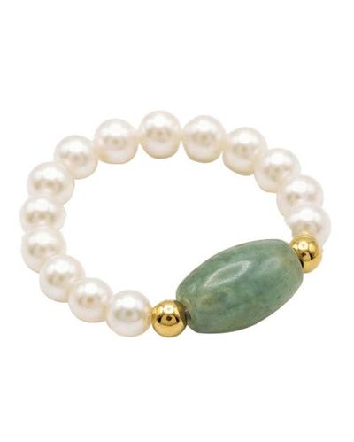 seree seree Isa Jade and Beaded Pearl Stretch Ring