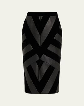 Sergio Hudson Chevron Paneled Leather Midi Pencil Skirt