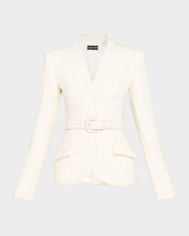 Sergio Hudson Collarless Slim Tailored Wool-Blend Jacket