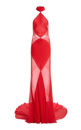 Sergio Hudson Sergio Hudson BiasCut Halter Silk Chiffon Evening Gown