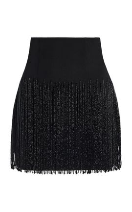 Sergio Hudson Sergio Hudson HandEmbroidered Fringed Stretch Crepe Mini Skirt