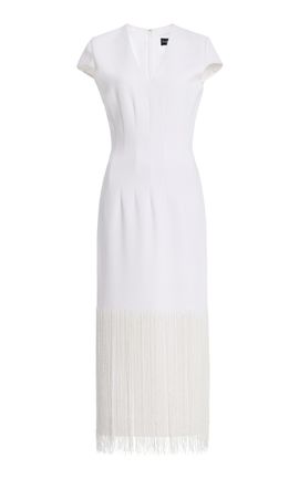 Sergio Hudson Sergio Hudson HandEmbroidered PlungeNeck Fringed Midi Dress