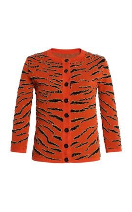 Sergio Hudson Sergio Hudson HandEmbroidered TigerPrint Crew Neck Cardigan