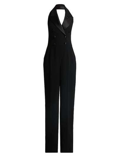 Sergio Hudson Women's Satin Lapel Halter Crepe Jumpsuit