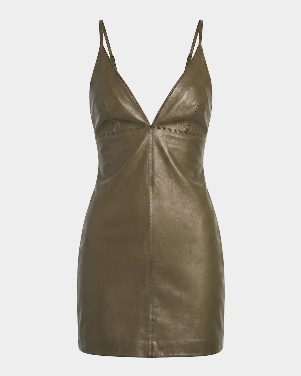SEROYA Beyza Leather Mini Dress