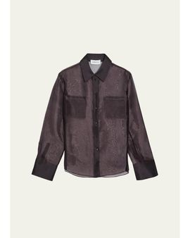 SEROYA Estella Sheer Silk Organza Button-Down Shirt