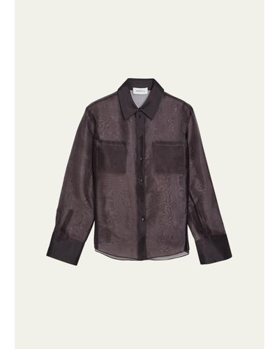 SEROYA Estella Sheer Silk Organza Button-Down Shirt