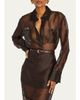 SEROYA Estella Sheer Silk Organza Button-Down Shirt - 4