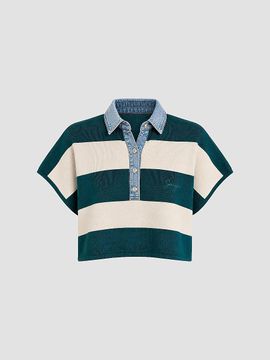 SEROYA Women's Corsa Denim-Trim Striped Top