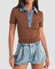 SEROYA Women's Erika Knit Denim-Trimmed Polo Top - 4