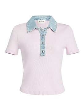 Ser.o.ya Women's Erika Mixed-Media Short-Sleeve Polo Top
