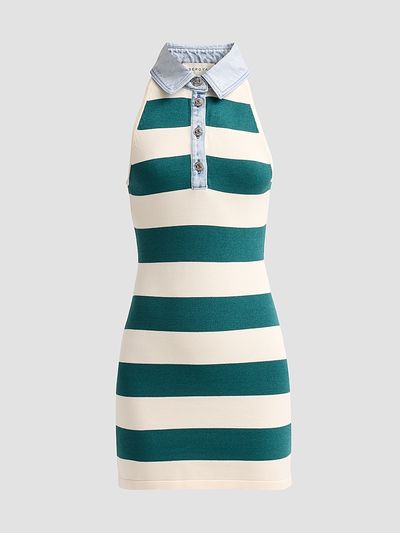 SEROYA Women's Jones Striped Sleeveless Polo Mini Dress