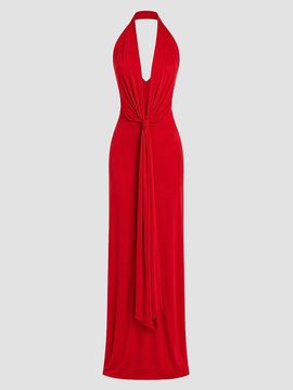SEROYA Women's Kayla Knot-Front Open-Back Maxi Dress