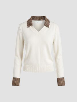 SEROYA Women's Maia Houndstooth Shirt-Trim Knit Sweater