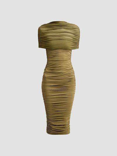 SEROYA Women's Roberta Ruched Mesh Midi Dress