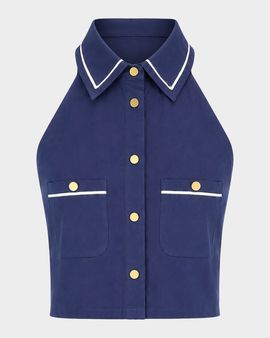 SEROYA Yumi Button-Front Crop Top