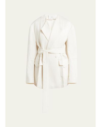 SETCHU No Collar Origami Belted Wool Jacket