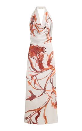 SEV SEV Printed Satin Maxi Halter Dress