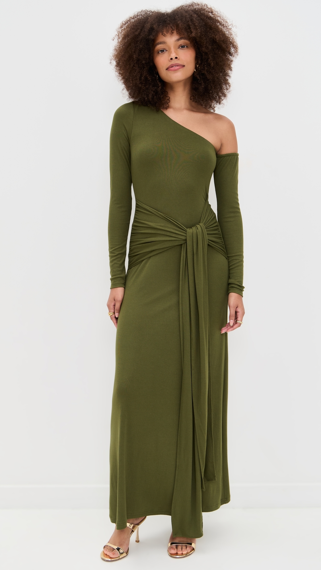 knee length dresses for ladies Army Green Milk Silk Maxi Dress – Kabayare