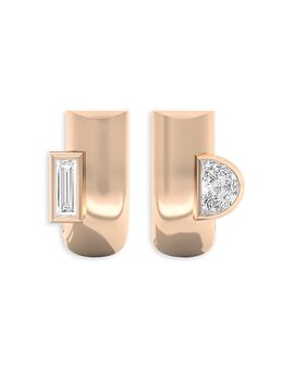 Shahla Karimi Shahla Karimi from the Luxe Collection Certified Lab Grown Diamond Half Moon & Baguette Cloud Asymmetrical Half Arc Huggie Hoop Earrings in 14K Yellow Gold, 0.39 tcw