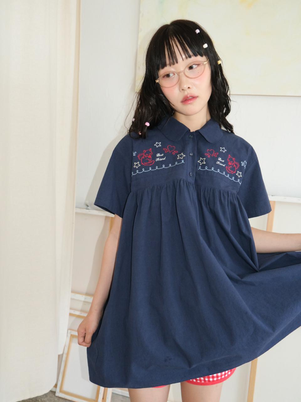 SHAKIRI BEST FRIEND EMBROIDERY DRESS _NAVY