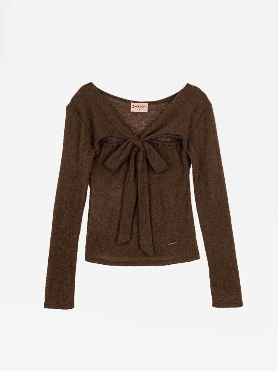 SHAKIRI WOOLY RIBBON TOP _CHOCOLATE