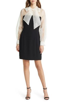 Shani Shani Long Sleeve Organza & Crepe Sheath Dress