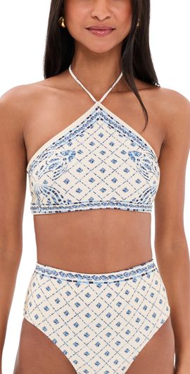 Shani Shemer Shani Shemer Edie Bikini Top Blue Mosaic Print
