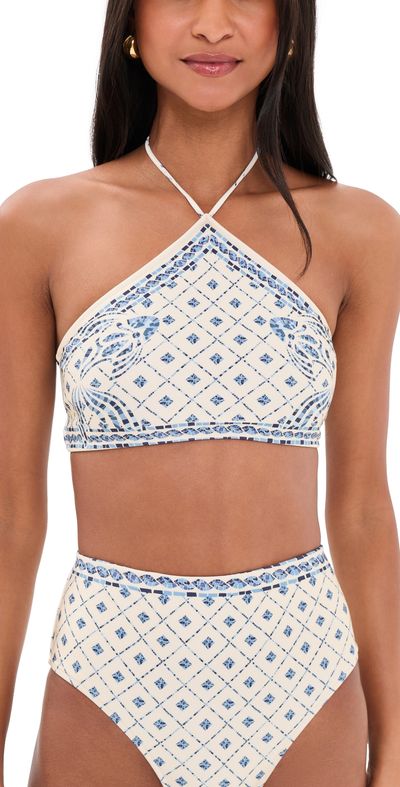 Shani Shemer Shani Shemer Edie Bikini Top Blue Mosaic Print