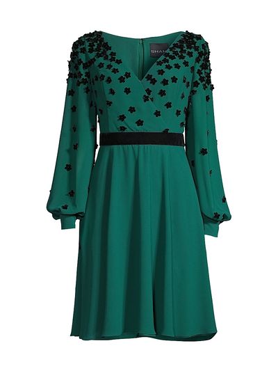 Shani Women's Flocked Velvet Surplice Dress