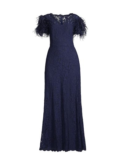 Shani Women's Lace & Feather V-Neck Gown