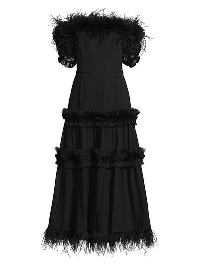 Shani Women's Off-the-Shoulder Feather-Trim Maxi Dress
