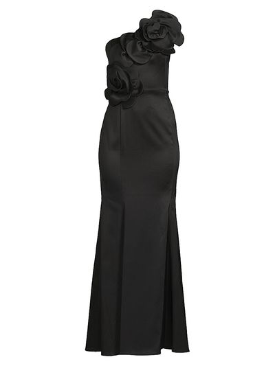Shani Women's One-Shoulder Floral Appliqué Crepe Gown