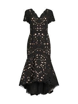 Shani - Women's V-Neck Laser-Cut Crepe Midi-Dress Shani - Women's V-Neck Laser-Cut Crepe Midi-Dress