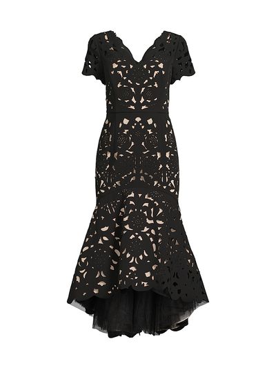 Shani Women's V-Neck Laser-Cut Crepe Midi-Dress
