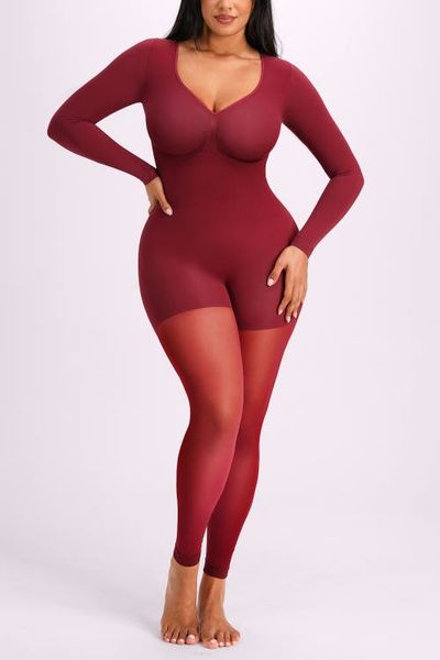 Shapellx Shapellx Full Coverage Long Sleeve Sheer Tights Tummy Smoothing Sculpting Bodysuit