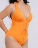 Shapellx Shapellx Plunge Lace-Up Tummy Control One-Piece Swimsuit - 2