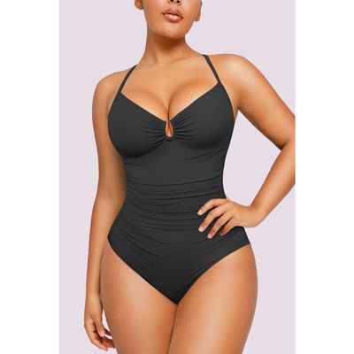 Shapellx Shapellx U-Ring Cut Out Ruched One-Piece Swimsuit