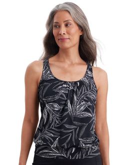 ShapeSolver ShapeSolver Shirred Neck Blouson Mastectomy Tankini Swimsuit Top