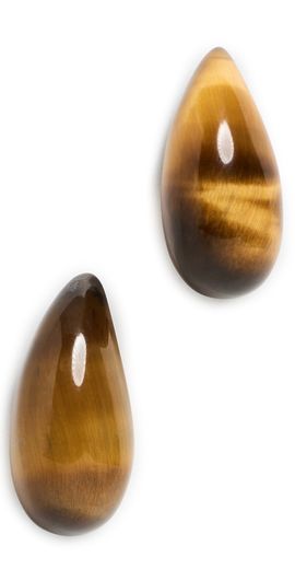 SHASHI SHASHI Hand Carved Gemstone Drop Earrings Tiger Eye One