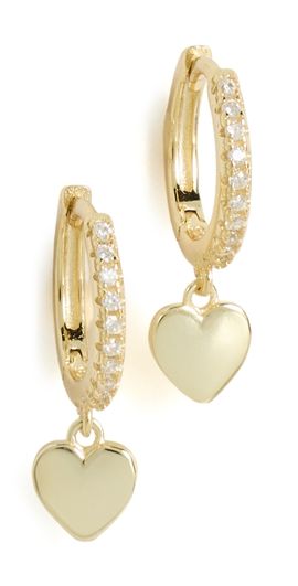 SHASHI SHASHI Heart Drop Pave Huggie Earings Gold One