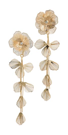 SHASHI SHASHI Latticed Featherlace Flower Earrings Gold One
