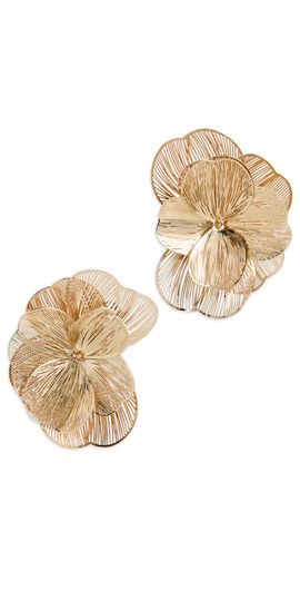 SHASHI SHASHI Latticed Featherlace Flower Studs Gold One