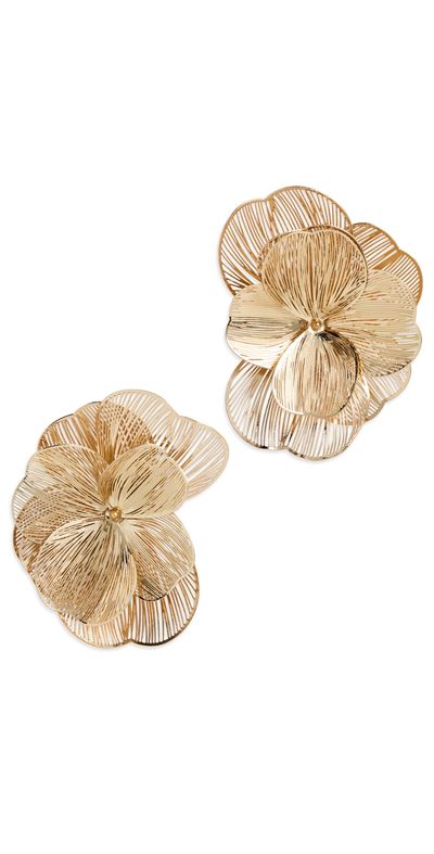 SHASHI SHASHI Latticed Featherlace Flower Studs Gold One