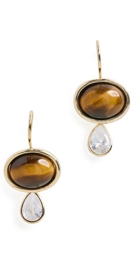 SHASHI SHASHI Oval Tiger Eye Gemstone Drop Earrings Gold/Tiger Eye One
