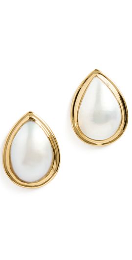 SHASHI SHASHI Pear Pearl Bezel Stud Earrings Gold One